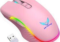 HETOETF Rechargeable Wireless Gaming Mouse, RGB LED Backlit Mouse with 4 Adjustable DPI, 7 Button, 2.4G USB Optical Gaming Ergonomic Computer Mice for Laptop PC Gamer Computer Desktop(Pink)