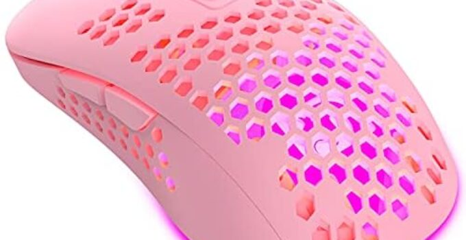 Lightweight Gaming Mouse Wired,USB Optical Computer Mice with RGB Backlit,4 Adjustable DPI Up to 2400,Ergonomic Gamer Laptop PC Mouse with Honeycomb Shell for Windows 7/8/10/XP Vista Linux -Pink