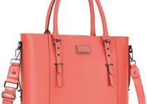 MOSISO PU Leather Laptop Tote Bag for Women (17-17.3 inch), Living Coral