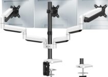 MOUNT PRO Triple Monitor Mount, 3 Monitor Desk Mount for There Screens up to 32 Inch, Full Motion Gas Spring Triple Monitor Stand, Heavy Duty Monitor Arm Hold up to 17.6lbs Each, VESA Mount, White
