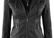 Made by Johnny MBJ Womens Faux Leather Motorcycle Jacket with Hoodie