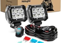 Nilight LED Light Bar 2PCS 18W Spot Led Off Road Lights 12V 5Pin Rocker Switch LED Light Bar Wiring Harness Kit, 2 Years Warranty, 2Pcs 4″ Spot Lights