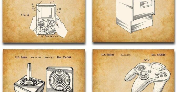 Original Video Games Patent Art Prints – Classic Gamer Room Decor, Teen Room Wall Art and Arcade Sign Poster, Vintage Gamer Gifts, Video Game Art Print, Set of 4 Art Set 11×14 Unframed Art Poster