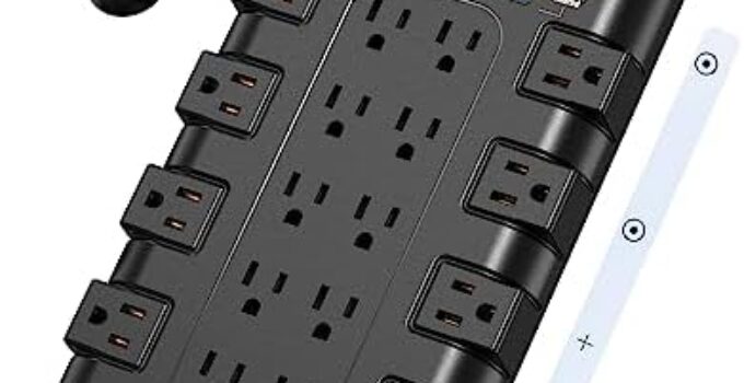 Power Strip Surge Protector, SUPERDANNY Charging Station 22 Outlets with 45W Type-C Fast Charging USB Ports, 4 USB-A, 2 USB-C, 2100J, 15A/1875W, 6.5Ft Flat Plug Extension Cord for Home Streaming Black