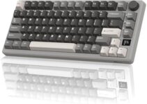 RK ROYAL KLUDGE M75 Wireless Mechanical Keyboard 2.4Ghz/BT5.1/USB-C Gaming Keyboard 75% Layout 81 Keys Gasket Mount with OLED Display & Knob RGB Backlit Hot-Swappable Pale Green Switch, Marble Grey