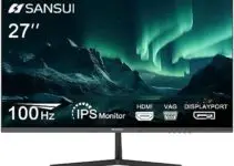 SANSUI 27 Inch Computer Monitor Full HD 1080P 100Hz IPS Display 1000 : 1 Contrast FreeSync with VGA HDMI, DP I/F 100 x 100 mm VESA Mount, Ergonomic Tilt (ES-27x3A HDMI Cable Included)