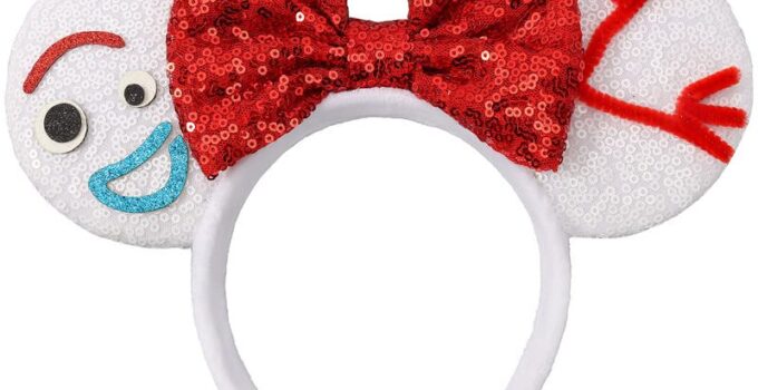 UNSPAZ Mouse Ears Headbands, Sequin Mouse Ears for Women Girls Boys, Shiny Bow Headband for Cosplay Party Decorations Hair Accessories (White)