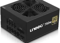 Uneec 750 Watt Power Supply 80 Plus Gold Fully Modular PC ATX Computer PSU 750W with UL CE Quality Standards, Quiet Cooling Fan, Supports Gaming STI Crossfire Game, Dual CPU, Active PFC Auto Adapter