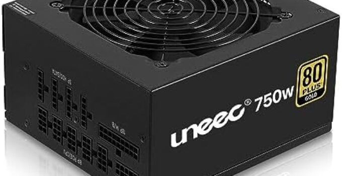 Uneec 750 Watt Power Supply 80 Plus Gold Fully Modular PC ATX Computer PSU 750W with UL CE Quality Standards, Quiet Cooling Fan, Supports Gaming STI Crossfire Game, Dual CPU, Active PFC Auto Adapter