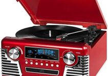 Victrola 50’s Retro Bluetooth Record Player & Multimedia Center with Built-in Speakers – 3-Speed Turntable, CD Player, AM/FM Radio | Vinyl to MP3 Recording | Wireless Music Streaming | Red