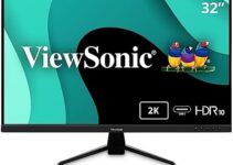 ViewSonic VX3267U-2K 32 Inch 1440p IPS Monitor with 65W USB C, HDR10 Content Support, Ultra-Thin Bezels, Eye Care, HDMI, and DP Input, Black
