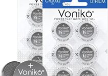Voniko 3 Volt CR2032 Battery 12 Pack – Lithium Batteries – 2032 Button Battery Flat – 7 Years Shelf Life