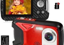 Waterproof Digital Camera Underwater Camera 32GB Card, Vmotal FHD 1080P 30MP Cameras for Photography Compact Point and Shoot Underwater Camera for Snorkeling, Diving, Swimming, Travel (Red)