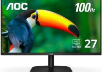 AOC 27B2H2 27” Frameless IPS Monitor, FHD 1920×1080, 100Hz, 101% sRGB, for Home and Office, HDMI and VGA Input, Low Blue Mode, VESA Compatible,Black