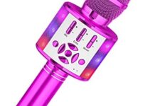 Amazmic Kids Karaoke Microphone Machine Toy Bluetooth Microphone Portable Wireless Karaoke Machine Handheld with LED Lights, Gift for Children Adults Birthday Party, Home KTV(Purple)