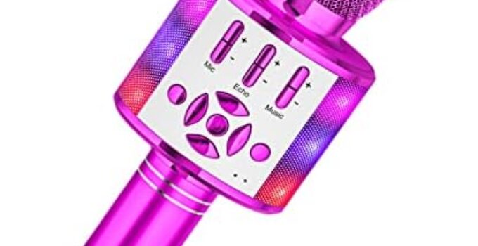 Amazmic Kids Karaoke Microphone Machine Toy Bluetooth Microphone Portable Wireless Karaoke Machine Handheld with LED Lights, Gift for Children Adults Birthday Party, Home KTV(Purple)