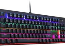 BLOOTH Mechanical Gaming Keyboard LED Backlit 104 Keys, Blue Switches Keys with 6 LED Color Modes, 8 Preset Lighting Effects, USB Wired for PC Gamers