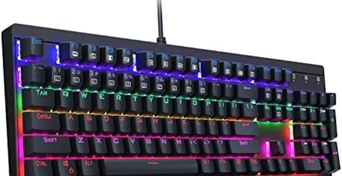BLOOTH Mechanical Gaming Keyboard LED Backlit 104 Keys, Blue Switches Keys with 6 LED Color Modes, 8 Preset Lighting Effects, USB Wired for PC Gamers