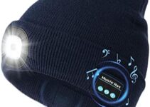 Bluetooth Beanie with Light, Unique Tech Gifts for Men and Women Husband Him Teen, Wireless Headphones for Fishing Jogging Working, Christmas Stocking Stuffers Navy Blue