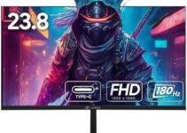 CRUA 24 Inch Curved Gaming Monitor, 180hz/144hz FHD 1080p Computer Monitor, Type-c, HDMI+DP Interface,Support freesync Low Motion Blur，VESA Compatible, Black