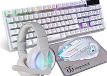 DGG Gaming Keyboard and Mouse and Gaming Headset & Mouse Pad,RGB Backlight Bundle for PC Gamers Gift Users_4 in 1 White Edition