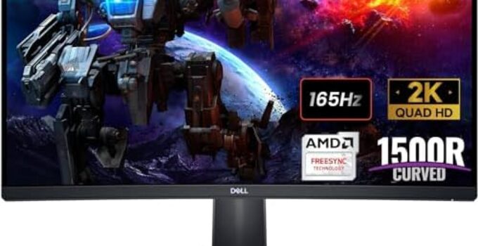 Dell 27 Curved Gaming Monitor – 27″ QHD (2560 x 1440) – 165Hz Refresh Rate – VA Panel – 1ms MPRT – 1500R Curved – 3000: 1-16.8 Million Colors – AMD FreeSync Premium – Low Blue Light – Flicker-Free