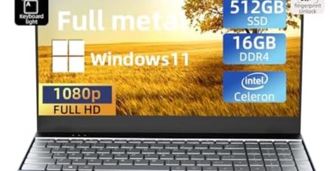 Exilapsire 15.6” Windows 11 Laptop,16GB DDR4 512GB SSD, Intel N5095 Quad-core,Touch Screen Notebook PC,Fingerprint and Full-Size Backlit Keyboard, 1920×1080 FHD IPS Display, Full Metal Body