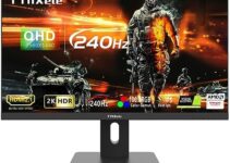 FYHXele 240Hz Gaming Monitor, 27 Inch QHD 2560x1440P IPS Computer Monitor, 1ms, VESA Mount, Dual Speaker, Free-sync, 2xHDMI2.1, 2xDP1.4, Audio Out, HDR 400,Height Adjustable Stand with Tilt & Pivot