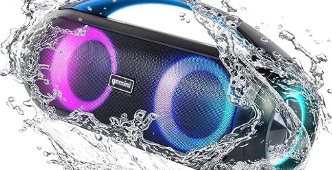 Gemini Sound GGO-230L 50W Bluetooth Speaker Boombox: Portable Wireless IPX5 Waterproof Speaker with FM Radio, LED Party Lighting, Power Bank, and Long-Lasting Rechargeable Battery