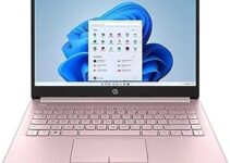 HP 2023 14-inch HD Laptop, Intel Celeron N4120, 16GB RAM, 64GB Storage, Win 11 H in S Mode, One Year of Microsoft 365, Pink