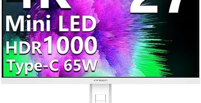 INNOCN 27″ Mini LED 4K Monitor, HDR1000, 99% DCI-P3 99% sRGB, 1.07B Colors, IPS, USB-C, HDMI 2.1, DP, Speakers, Auto Brightness, Height Adjustable, Mountable, White