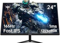 KTC 24 inch Monitor, Fast IPS 1080p 144Hz Monitor 165Hz 1ms, 125.25% sRGB, HDR, Borderless Gaming Monitor PC Monitor, FreeSync&G-Sync, HDMI 2.0×2, DP1.4×2, Vesa Support, Eye Care for Gamers