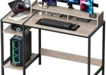 MINOSYS Computer Desk – 47” Gaming Desk, Home Office Desk with Storage, Small Desk with Monitor Stand, Writing Desk for 2 Monitors, Adjustable Storage Space, Modern Design Corner Table, Gray.