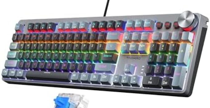 Mechanical Gaming Keyboard, RGB Backlit 104 Keys Full Size Keyboard with Multimedia Knob, Double Shot Keycaps, Full Anti-Ghosting, Blue Switch Wired Computer Keyboard for Windows PC Mac Xbox Gamer