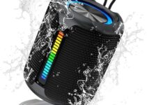 Portable Wireless Bluetooth Speaker, 32W Powerful HD Sound, IPX7 Waterproof Speaker with True Wireless Stereo, Deep Bass, Preset EQ, LED Lights, for Home, Outdoor, Party, Travel, Camping Bluetooth 5.3