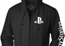 Ripple Junction Sony PlayStation Men’s Full Zip Hooded Sweatshirt Iconic PS Logo & Sleeve Graphic Officially Licensed