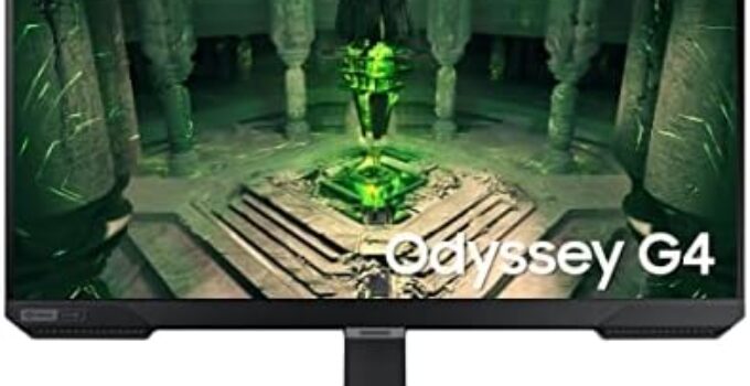SAMSUNG 25″ Odyssey G4 Series FHD Gaming Monitor, IPS, 240Hz, 1ms, G-Sync Compatible, AMD FreeSync Premium, HDR10, Ultrawide Game View, DisplayPort, HDMI, Fully Adjustable Stand, LS25BG402ENXGO
