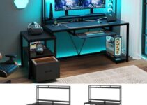 SEDETA 69″ Gaming Desk, Office Computer Desk with File Drawer & Storage Shelves, Gaming Desk with Led Lights & Monitor Shelf for Home Office, Black