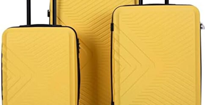 Travelhouse Luggage Sets, Lightweigh Hardside Suitcases with Double Spinner Wheels,TSA Lock, 3 Piece Set 20″/24″/28″ (Yellow-65)