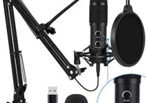 Upgraded USB Condenser Microphone for Computer, Great for Gaming, Podcast, LiveStreaming, YouTube Recording, Karaoke on PC, Plug & Play, with Adjustable Metal Arm Stand, Ideal for Gift, Black