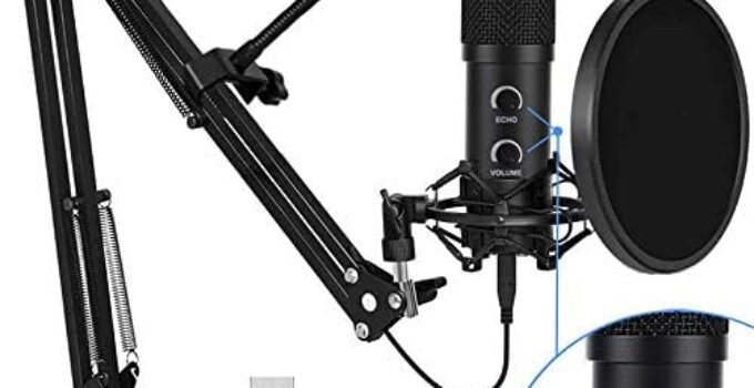 Upgraded USB Condenser Microphone for Computer, Great for Gaming, Podcast, LiveStreaming, YouTube Recording, Karaoke on PC, Plug & Play, with Adjustable Metal Arm Stand, Ideal for Gift, Black