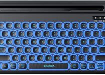 seenda Multi-Device Bluetooth Keyboard – Light Up Wireless Keyboard with Phone/Tablet Holder, Rechargeable Tablet Keyboard Compatible for iOS, Mac OS, Windows, Android Devices – Black