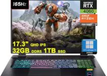 acer Nitro 17 Gaming Laptop | 17.3″ QHD IPS 165Hz | AMD 8-core Ryzen 7 7840HS (>i7-11800H) | 32GB DDR5 1TB SSD | GeForce RTX 4060 8GB Graphic | RGB Backlit USB-C Win11Pro Black + 32GB MicroSD Card