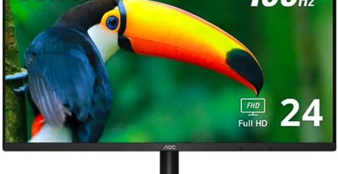 AOC 24B2H2 24” Frameless IPS Monitor, FHD 1920×1080, 100Hz, 106% sRGB, for Home and Office, HDMI and VGA Input, Low Blue Mode, VESA Compatible,Black