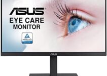 ASUS 27” 1080P Monitor (VA27EQSB) – Full HD, IPS, 75Hz, Adaptive-Sync, Speakers, Eye Care, Low Blue Light, Flicker Free, DisplayPort, HDMI, USB Hub, D-Sub, Frameless, Wall Mountable, Height Adjustable