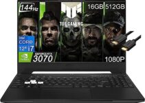 ASUS TUF Dash F15 Gaming Laptop (15.6 inches 144Hz, Intel 12th Gen i7-12650H, 16GB DDR5 RAM, 512GB PCle SSD, Geforce RTX 3070 8GB), Thunderbolt 4, Backlit KB, WiFi 6, IST Cable, Win 11 Home – Black