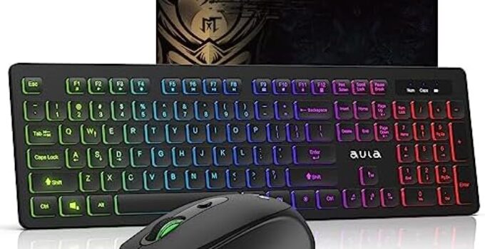 AULA Wireless Keyboard and Mouse Combo, RGB Backlit, Rechargeable & 2.4GHz Quiet Wireless Gaming Keyboard Mouse, Full-Size Ergonomic Keyboard Mouse & Mousepad Combo for PC, Windows and Mac