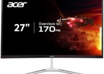 Acer Nitro 27″ WQHD 2560 x 1440 1500R Curved PC Gaming Monitor | AMD FreeSync Premium | Up to 170Hz Refresh | 1ms VRB | VESA Mountable | HDR10 | 1 x Display Port 1.2 & 2 x HDMI 2.0 | EDA270U Pbmiipx