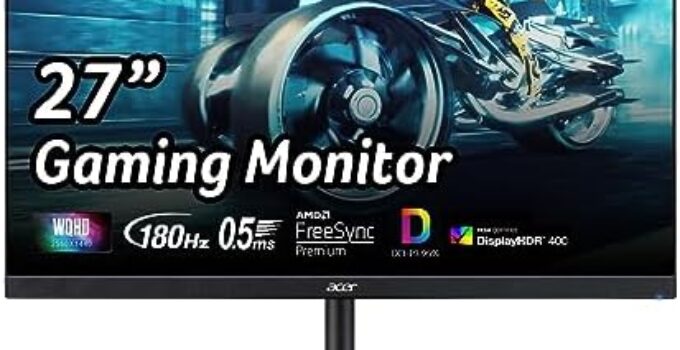 Acer Nitro 27″ WQHD 2560 x 1440 PC Gaming Monitor | AMD FreeSync Premium | Up to 180Hz Refresh | Up to 0.5ms | HDR400 | DCI-P3 95% | 1 x Display Port 1.2 & 2 x HDMI 2.0 | XV272U V3bmiiprx