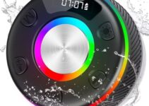 Bluetooth Shower Speaker, Portable Speakers Bluetooth 5.3 with HD Sound, IPX7 Waterproof, Colorful RGB Light/LED Display/FM Radio/Hands-Free Call/Suction Cup, Perfect for Bathroom Sing-Along, Black